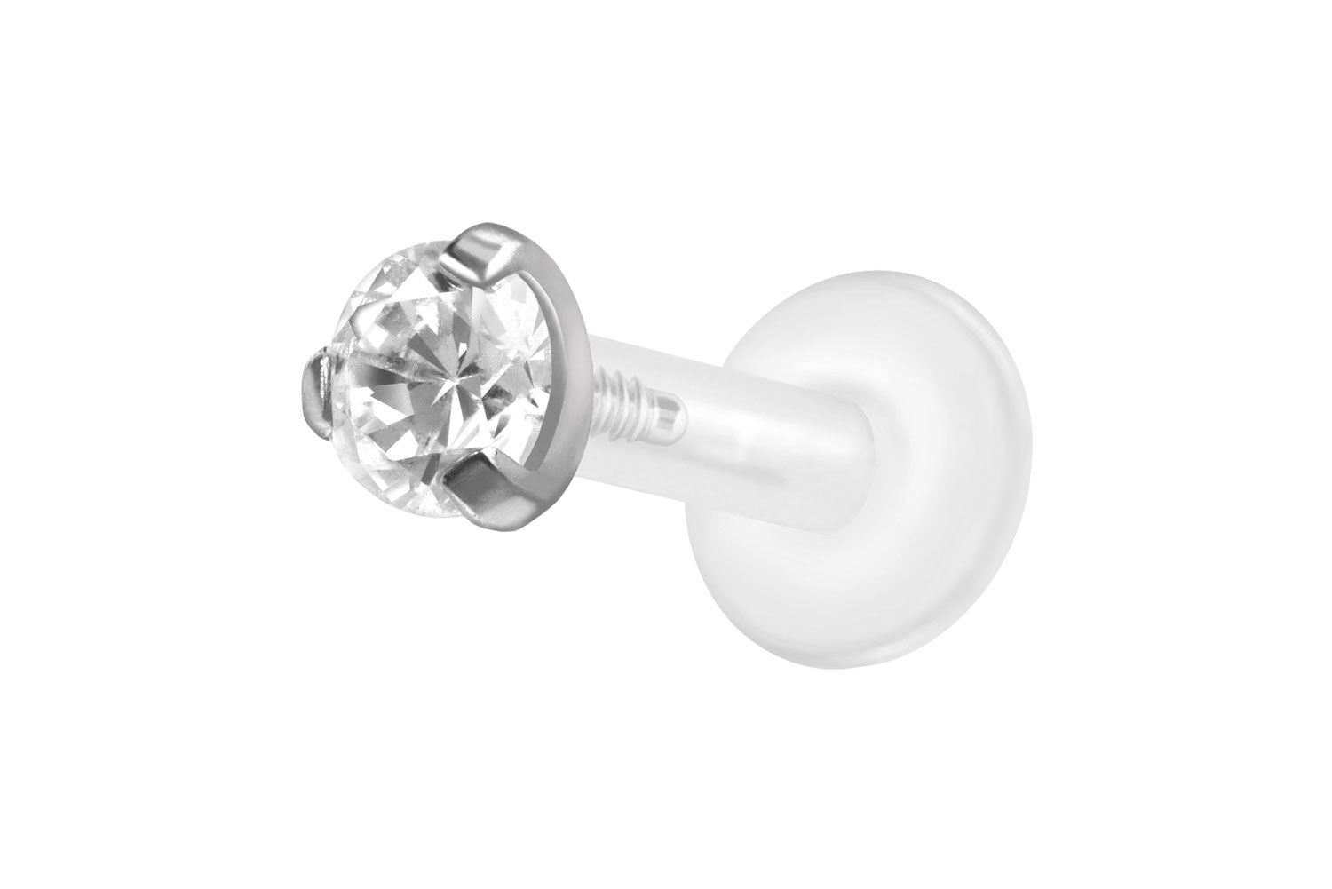 PTFE Labret Piercing mit Innengewinde + Titan-Aufsatz EINGEFASSTER KRISTALL